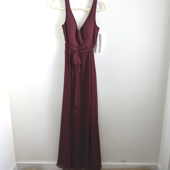 BILL Levkoff Wine Burgundy V Neck Chiffon Gown 10 - Picture 3 of 16